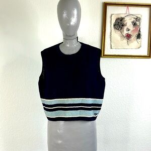 St John Sport Santana Knit Summer Striped Sweater Vest Sleeveless Logo Hip